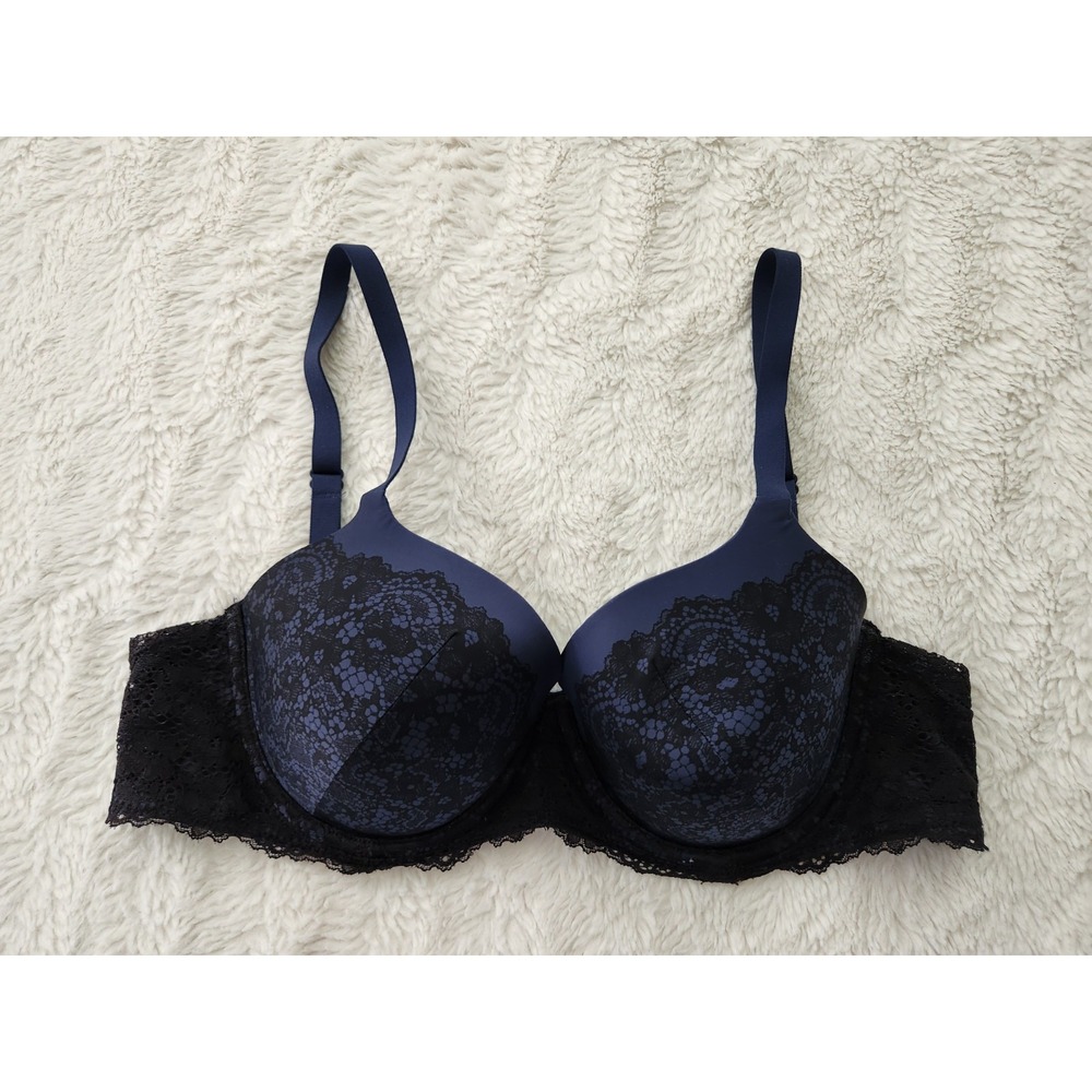 Maidenform Women's Blue Black Lace Push‎ Up Underwire Bra Size 34B DM7549